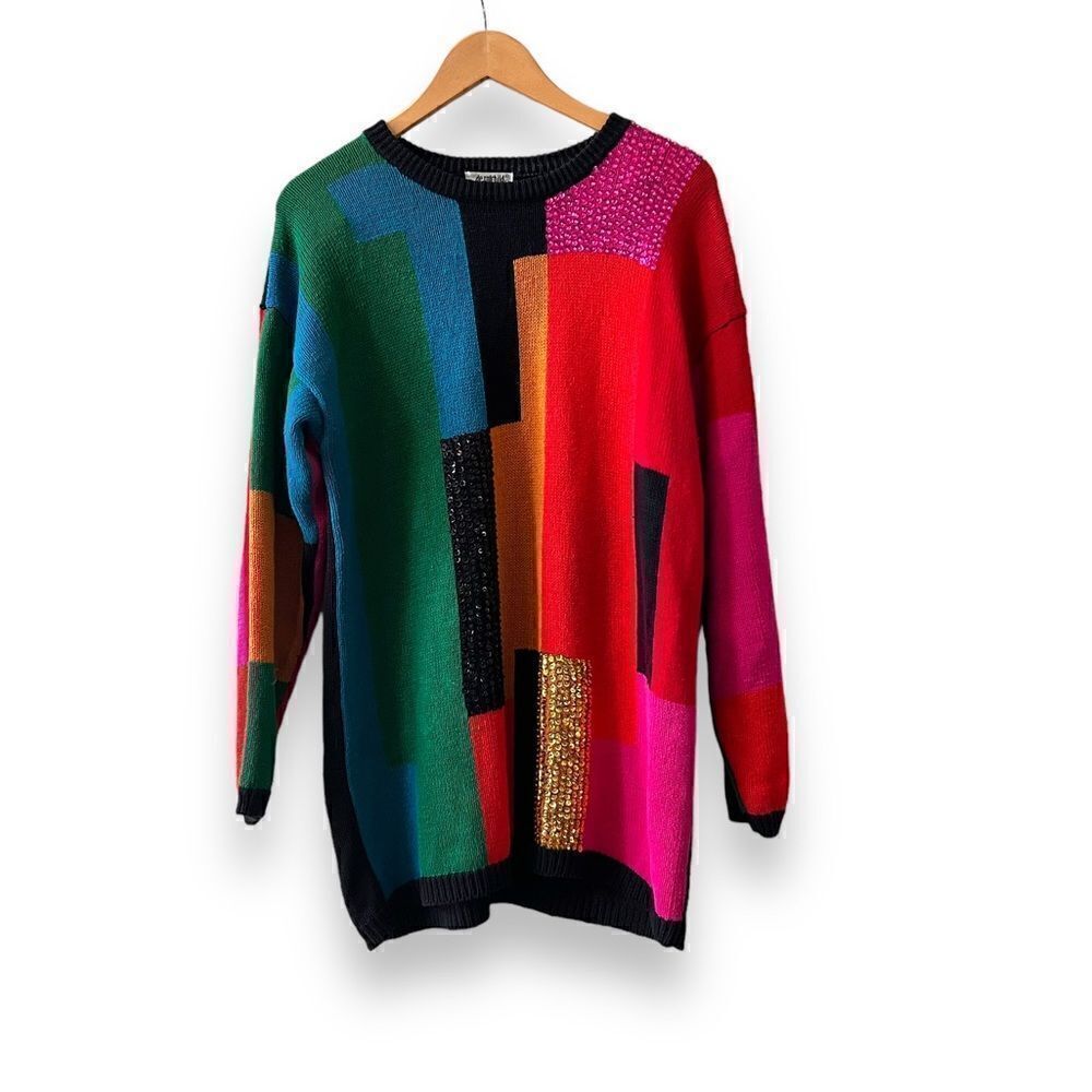 De Rotchild Women’s Sweater Sz M-XL Abstract Print 80’ Vintge‎